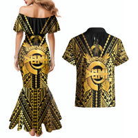 Vanuatu 45th Anniversary Of Independence Couples Matching Mermaid Dress and Hawaiian Shirt Gold Style LT05 - Polynesian Pride