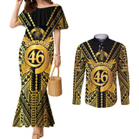 Vanuatu 45th Anniversary Of Independence Couples Matching Mermaid Dress and Long Sleeve Button Shirt Gold Style LT05 Gold - Polynesian Pride