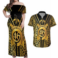 Vanuatu 45th Anniversary Of Independence Couples Matching Off Shoulder Maxi Dress and Hawaiian Shirt Gold Style LT05 Gold - Polynesian Pride