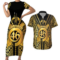 Vanuatu 45th Anniversary Of Independence Couples Matching Short Sleeve Bodycon Dress and Hawaiian Shirt Gold Style LT05 Gold - Polynesian Pride