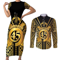 Vanuatu 45th Anniversary Of Independence Couples Matching Short Sleeve Bodycon Dress and Long Sleeve Button Shirt Gold Style LT05 Gold - Polynesian Pride