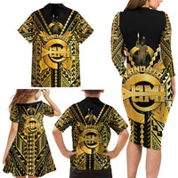 Vanuatu 45th Anniversary Of Independence Family Matching Long Sleeve Bodycon Dress and Hawaiian Shirt Gold Style LT05 - Polynesian Pride
