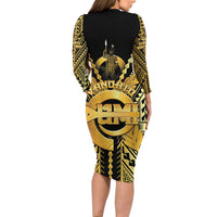 Vanuatu 45th Anniversary Of Independence Family Matching Long Sleeve Bodycon Dress and Hawaiian Shirt Gold Style LT05 - Polynesian Pride