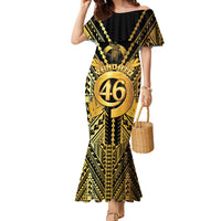 Vanuatu 45th Anniversary Of Independence Family Matching Mermaid Dress and Hawaiian Shirt Gold Style LT05 Mom's Dress Gold - Polynesian Pride