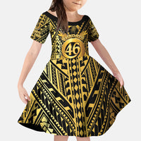 Vanuatu 45th Anniversary Of Independence Family Matching Off The Shoulder Long Sleeve Dress and Hawaiian Shirt Gold Style LT05 Daughter's Dress Gold - Polynesian Pride