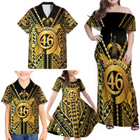 Vanuatu 45th Anniversary Of Independence Family Matching Off Shoulder Maxi Dress and Hawaiian Shirt Gold Style LT05 - Polynesian Pride
