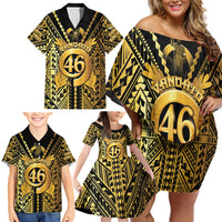 Vanuatu 45th Anniversary Of Independence Family Matching Off Shoulder Short Dress and Hawaiian Shirt Gold Style LT05 - Polynesian Pride