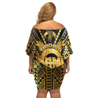 Vanuatu 45th Anniversary Of Independence Family Matching Off Shoulder Short Dress and Hawaiian Shirt Gold Style LT05 - Polynesian Pride