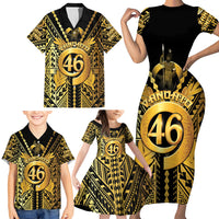 Vanuatu 45th Anniversary Of Independence Family Matching Short Sleeve Bodycon Dress and Hawaiian Shirt Gold Style LT05 - Polynesian Pride