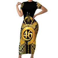 Vanuatu 45th Anniversary Of Independence Family Matching Short Sleeve Bodycon Dress and Hawaiian Shirt Gold Style LT05 Mom's Dress Gold - Polynesian Pride