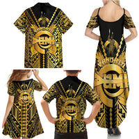 Vanuatu 45th Anniversary Of Independence Family Matching Summer Maxi Dress and Hawaiian Shirt Gold Style LT05 - Polynesian Pride