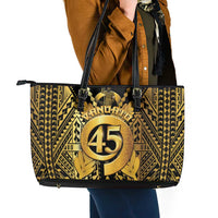 Vanuatu 45th Anniversary Of Independence Leather Tote Bag Gold Style - Polynesian Pride