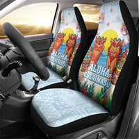 Hawaii And Japan Okinawa Car Seat Cover Aloha Gozaimasu Tiki With Shisa LT05 - Polynesian Pride