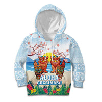 Hawaii And Japan Okinawa Kid Hoodie Aloha Gozaimasu Tiki With Shisa LT05 Hoodie Blue - Polynesian Pride