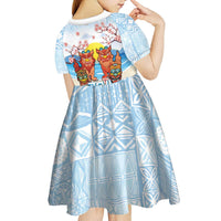 Hawaii And Japan Okinawa Kid Short Sleeve Dress Aloha Gozaimasu Tiki With Shisa LT05 - Polynesian Pride