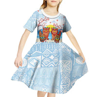 Hawaii And Japan Okinawa Kid Short Sleeve Dress Aloha Gozaimasu Tiki With Shisa LT05 - Polynesian Pride