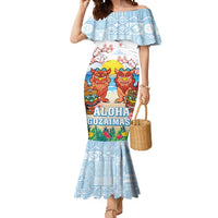 Hawaii And Japan Okinawa Mermaid Dress Aloha Gozaimasu Tiki With Shisa LT05 Women Blue - Polynesian Pride