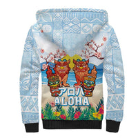 Hawaii And Japan Okinawa Sherpa Hoodie Aloha Gozaimasu Tiki With Shisa LT05 - Polynesian Pride