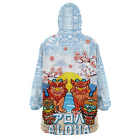 Hawaii And Japan Okinawa Wearable Blanket Hoodie Aloha Gozaimasu Tiki With Shisa LT05 - Polynesian Pride