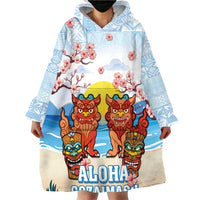 Hawaii And Japan Okinawa Wearable Blanket Hoodie Aloha Gozaimasu Tiki With Shisa LT05 - Polynesian Pride