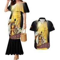 Papua New Guinea Couples Matching Mermaid Dress and Hawaiian Shirt 50 Years Of Independence LT05 Gold - Polynesian Pride