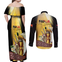 Papua New Guinea Couples Matching Off Shoulder Maxi Dress and Long Sleeve Button Shirt 50 Years Of Independence LT05 - Polynesian Pride