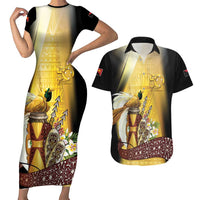 Papua New Guinea Couples Matching Short Sleeve Bodycon Dress and Hawaiian Shirt 50 Years Of Independence LT05 Gold - Polynesian Pride