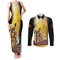 Papua New Guinea Couples Matching Tank Maxi Dress and Long Sleeve Button Shirt 50 Years Of Independence LT05 Gold - Polynesian Pride