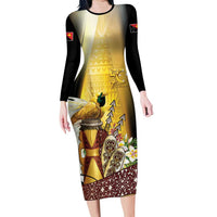 Papua New Guinea Family Matching Long Sleeve Bodycon Dress and Hawaiian Shirt 50 Years Of Independence LT05 Mom's Dress Gold - Polynesian Pride