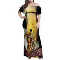 Papua New Guinea Family Matching Off Shoulder Maxi Dress and Hawaiian Shirt 50 Years Of Independence LT05 Mom's Dress Gold - Polynesian Pride