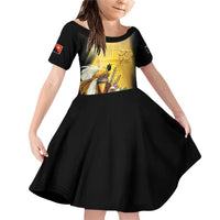 Papua New Guinea Family Matching Off Shoulder Short Dress and Hawaiian Shirt 50 Years Of Independence LT05 Daughter's Dress Gold - Polynesian Pride