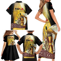 Papua New Guinea Family Matching Short Sleeve Bodycon Dress and Hawaiian Shirt 50 Years Of Independence LT05 - Polynesian Pride