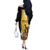 Papua New Guinea Off The Shoulder Long Sleeve Dress 50 Years Of Independence LT05 - Polynesian Pride