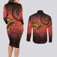 Papua New Guinea Couples Matching Long Sleeve Bodycon Dress and Long Sleeve Button Shirt Birds Of Paradise With Aboriginal Pattern LT05 - Polynesian Pride