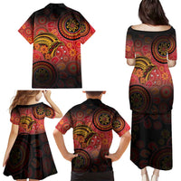 Papua New Guinea Family Matching Puletasi and Hawaiian Shirt Birds Of Paradise With Aboriginal Pattern LT05 - Polynesian Pride