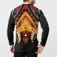 Papua New Guinea Independence Day Button Sweatshirt Tribal Mask - Polynesian Pride