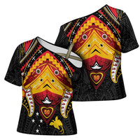 Papua New Guinea Independence Day Cross Shoulder Shirt Tribal Mask - Polynesian Pride