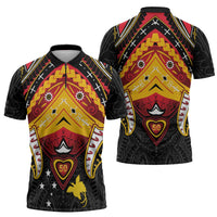 Papua New Guinea Independence Day Zipper Polo Shirt Tribal Mask - Polynesian Pride
