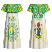 Kuki Independence 2026 Family Matching Off Shoulder Maxi Dress and Hawaiian Shirt Cook Islands 15 Finest White Version LT05 Mom's Dress White - Polynesian Pride