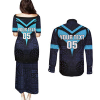 Custom Fiji Kaiviti Rugby Couples Matching Puletasi and Long Sleeve Button Shirt Fiji Tapa Pattern LT05 - Polynesian Pride