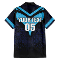 Custom Fiji Kaiviti Rugby Family Matching Off Shoulder Short Dress and Hawaiian Shirt Fiji Tapa Pattern LT05 - Polynesian Pride