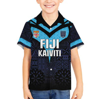Custom Fiji Kaiviti Rugby Family Matching Summer Maxi Dress and Hawaiian Shirt Fiji Tapa Pattern LT05 Son's Shirt Blue - Polynesian Pride