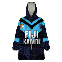 Custom Fiji Kaiviti Rugby Wearable Blanket Hoodie Fiji Tapa Pattern LT05 One Size Blue - Polynesian Pride