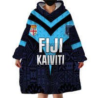 Custom Fiji Kaiviti Rugby Wearable Blanket Hoodie Fiji Tapa Pattern LT05 - Polynesian Pride