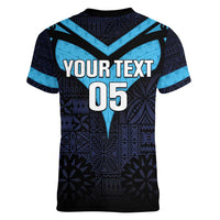 Custom Fiji Kaiviti Rugby Women V-Neck T-Shirt Fiji Tapa Pattern LT05 - Polynesian Pride
