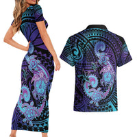 Hawaii Makahiki Turtle Couples Matching Short Sleeve Bodycon Dress and Hawaiian Shirt Spiral Polynesian Tattoo LT05 - Polynesian Pride