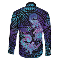 Hawaii Makahiki Turtle Family Matching Off The Shoulder Long Sleeve Dress and Hawaiian Shirt Spiral Polynesian Tattoo LT05 - Polynesian Pride