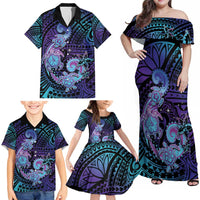 Hawaii Makahiki Turtle Family Matching Off Shoulder Maxi Dress and Hawaiian Shirt Spiral Polynesian Tattoo LT05 - Polynesian Pride