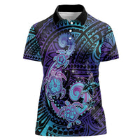 Hawaii Makahiki Turtle Women Polo Shirt Spiral Polynesian Tattoo