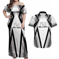 Custom Bula Fiji Football Couples Matching Off Shoulder Maxi Dress and Hawaiian Shirt Go Champions LT05 White - Polynesian Pride